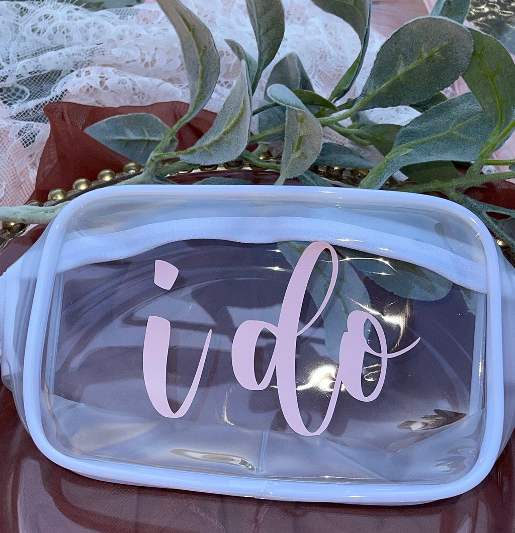 Custom Bride-to-Be Clear Makeup Bag,  “I Do” Design
