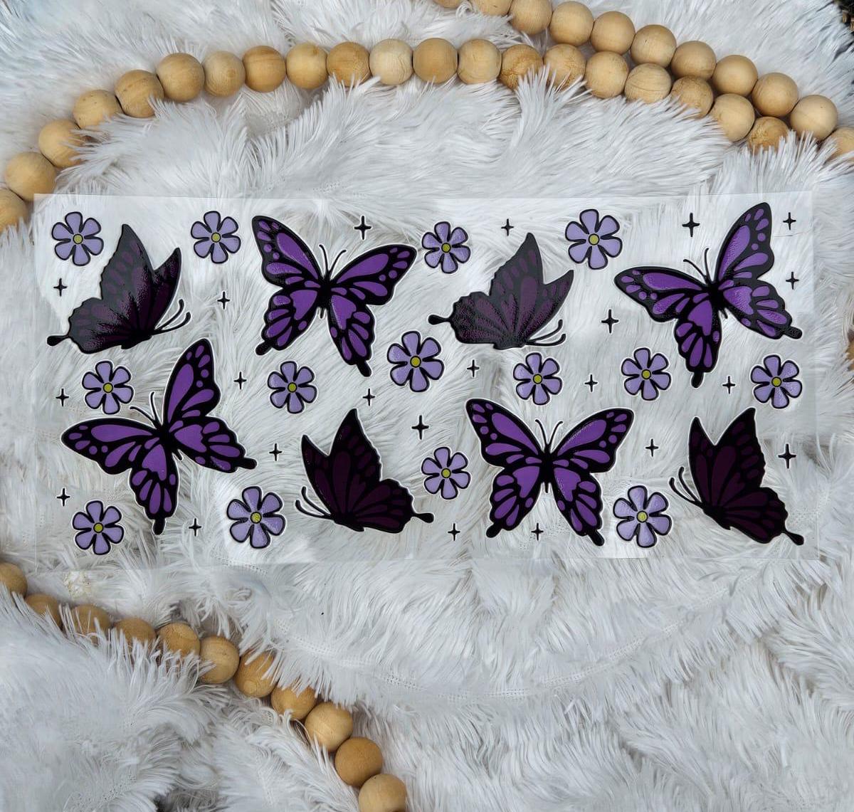 Purple Butterfly 16oz Tumbler Wrap: Fall Theme UV DTF