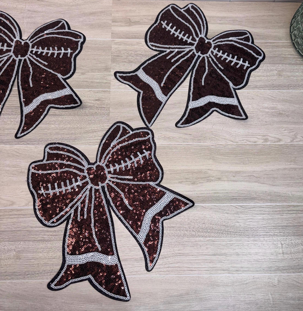 Sequin Football Bow Iron-On Patch