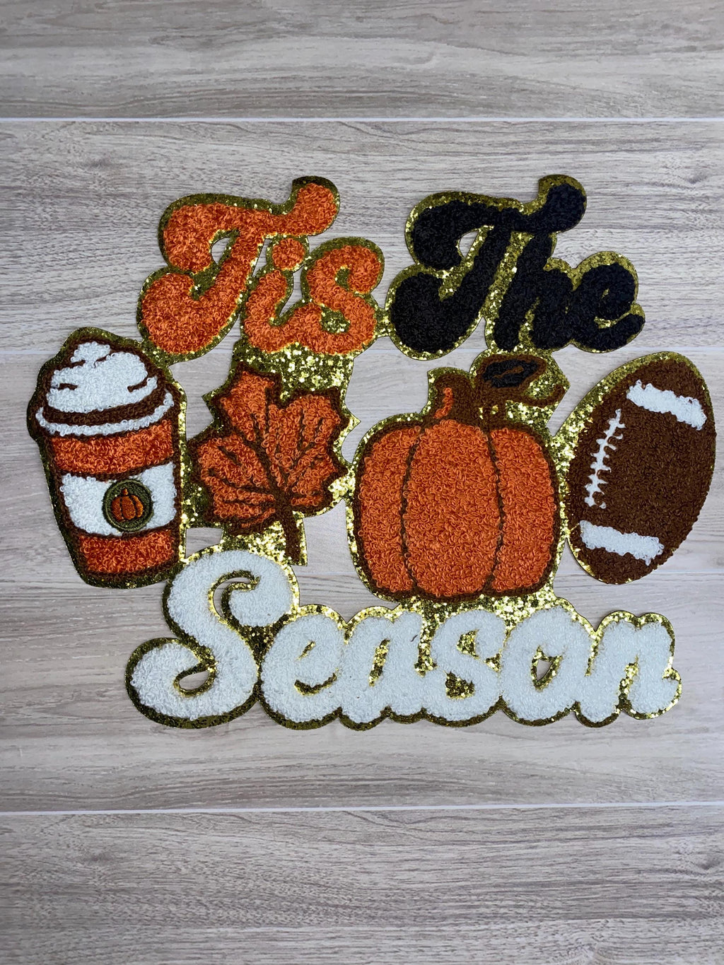 Fall Chenille Iron-On Patch: Pumpkin Spice, Football, Leaf Design