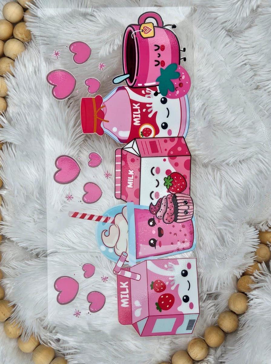 Cute Milk Theme, UV DTF 16oz wrap, Milk & Tea