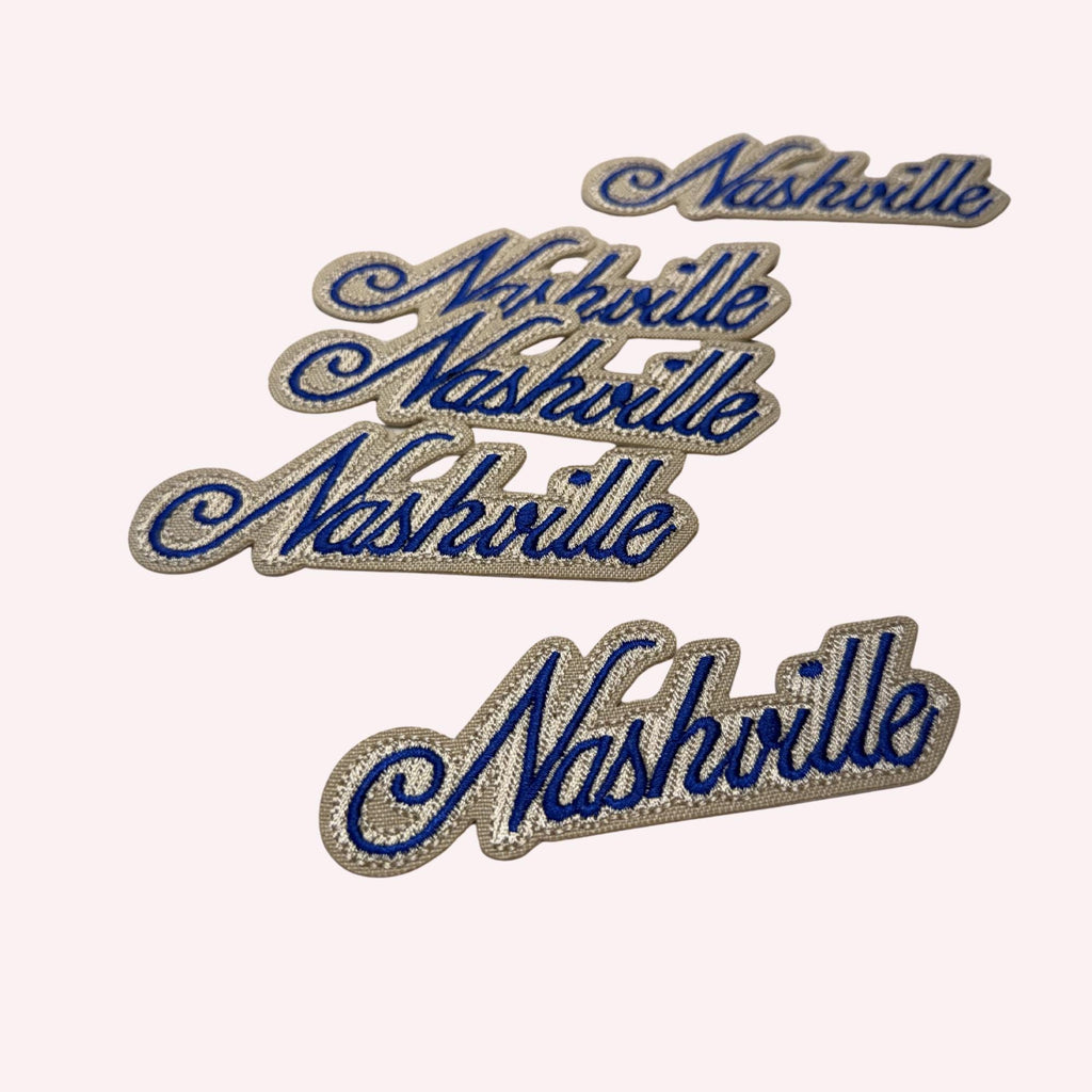 Nashville Patch – Navy Lettering on Beige Embroidered Iron-On Patch | Classy Western Aesthetic | Country Concert Outfit Accessory
