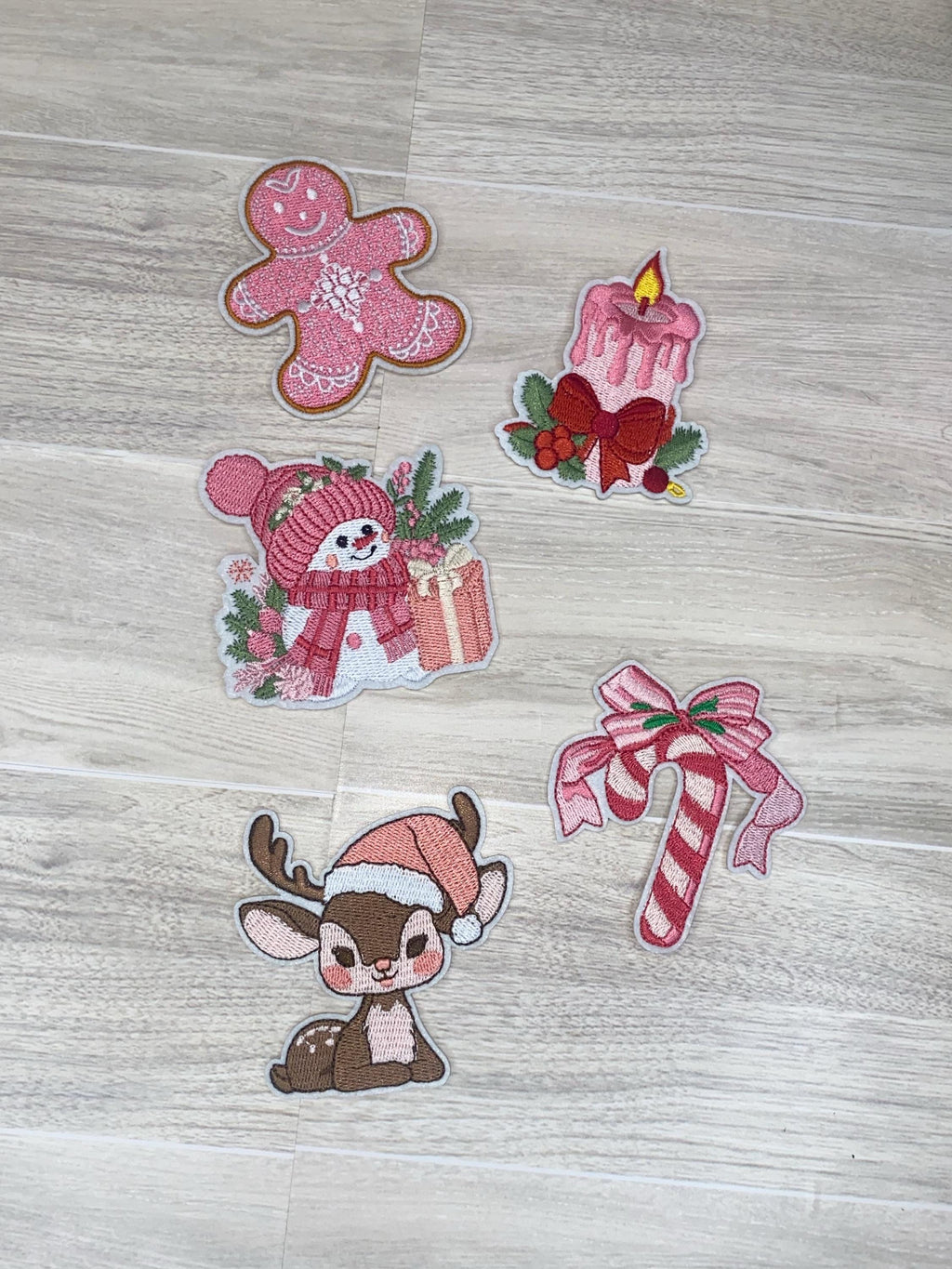 Pink Christmas Iron On Patch Set – 5 Piece Embroidered Holiday Patches