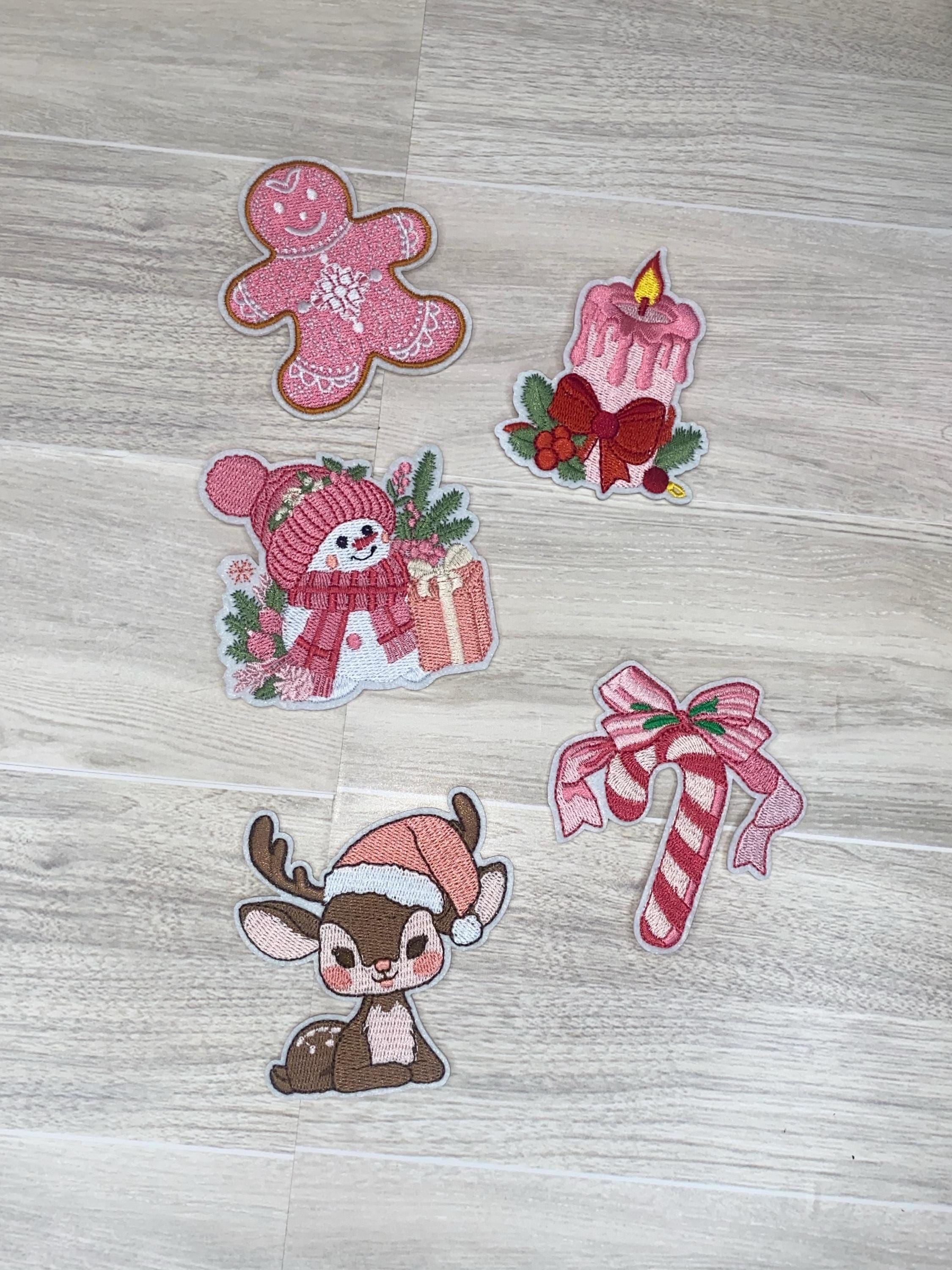 Pink Christmas Iron On Patch Set – 5 Piece Embroidered Holiday Patches