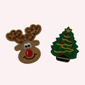 Reindeer & Christmas Tree Patch Set (2–3.5”) | Iron-On Holiday Duo