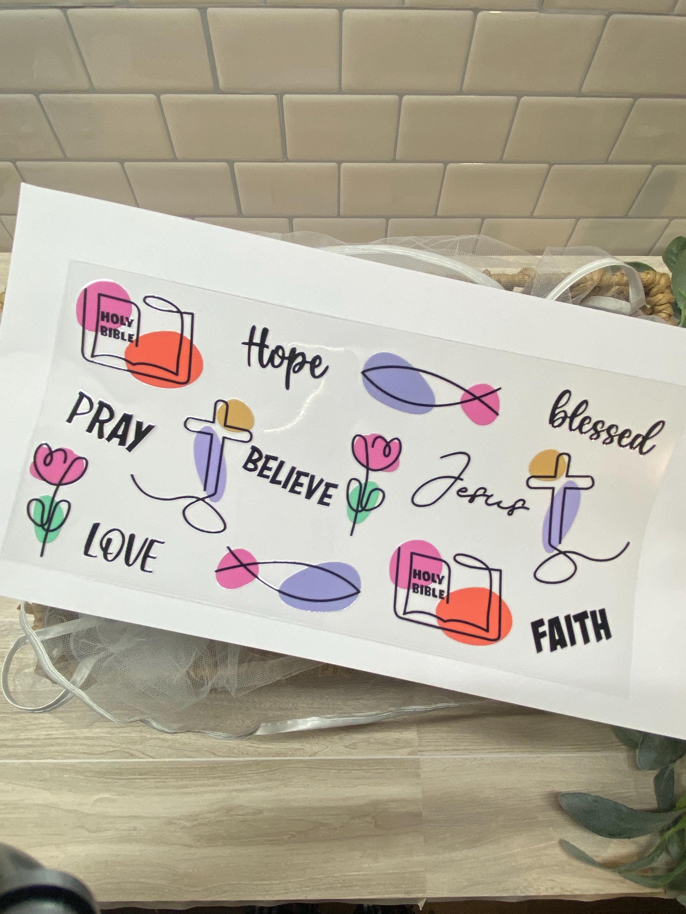 Christian UV DTF 16oz Glass Cup Wrap, Inspirational Faith Transfer