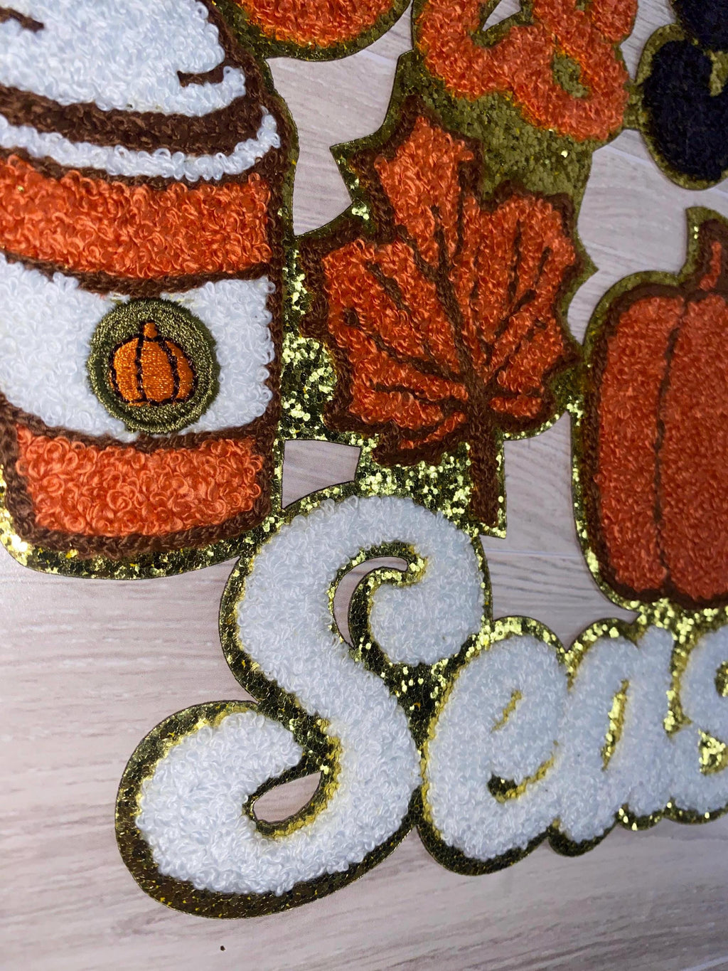 Fall Chenille Iron-On Patch: Pumpkin Spice, Football, Leaf Design