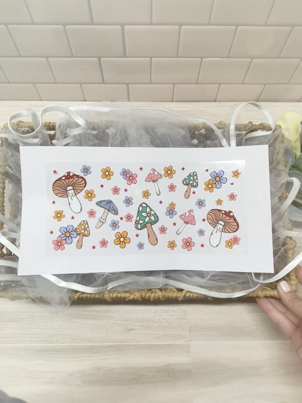 Mushroom & Flower UV DTF Wrap, Woodland Cup Transfer