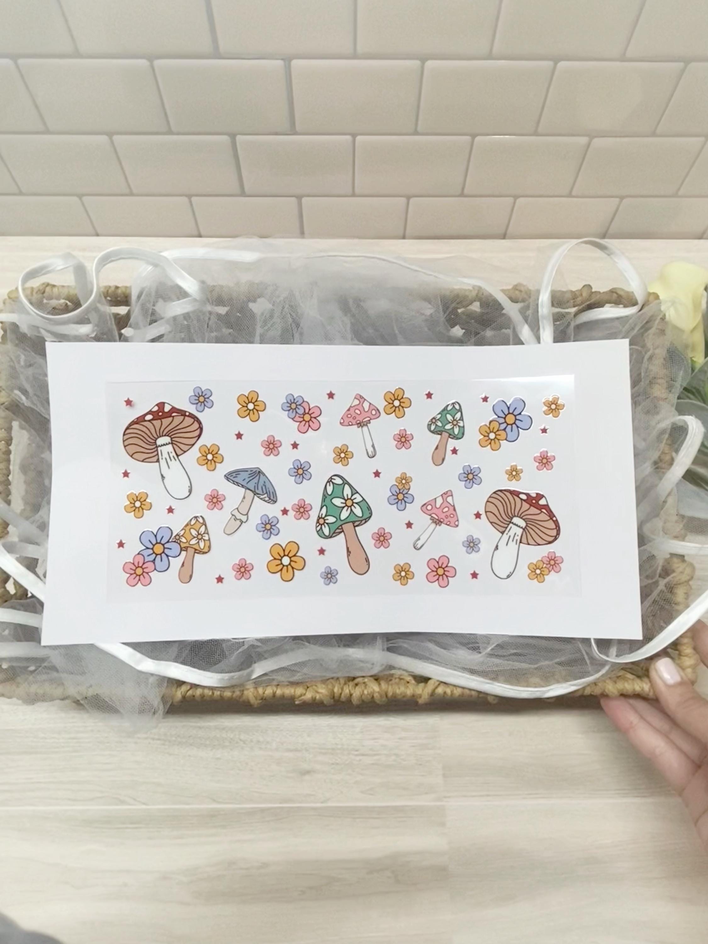 Mushroom & Flower UV DTF Wrap, Woodland Cup Transfer