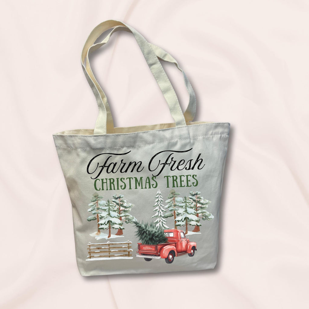 Farm Fresh Christmas Trees Tote Bag: Natural Canvas Holiday Tote