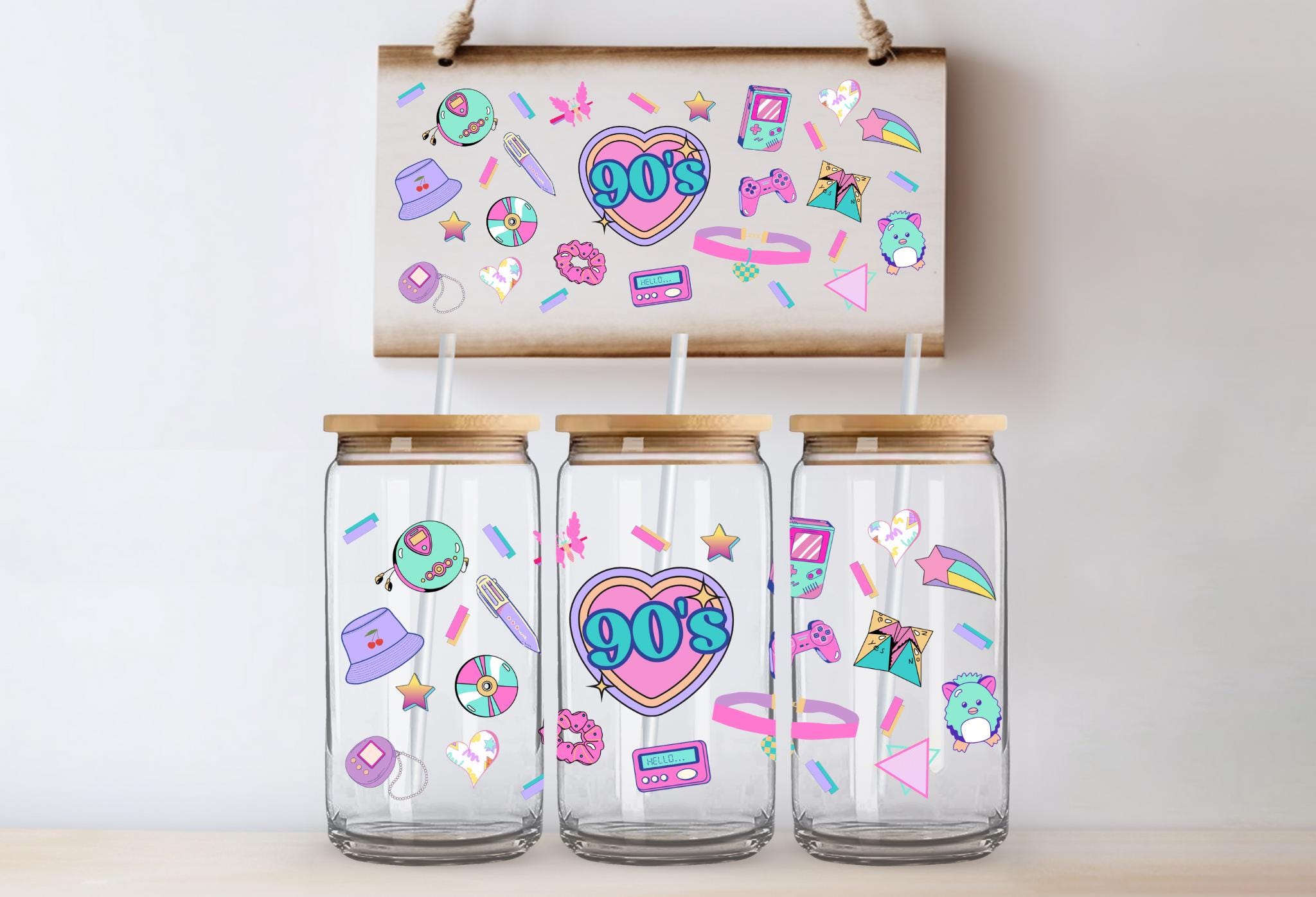 90's Theme, 90's Baby - 16 ounce beer can glass