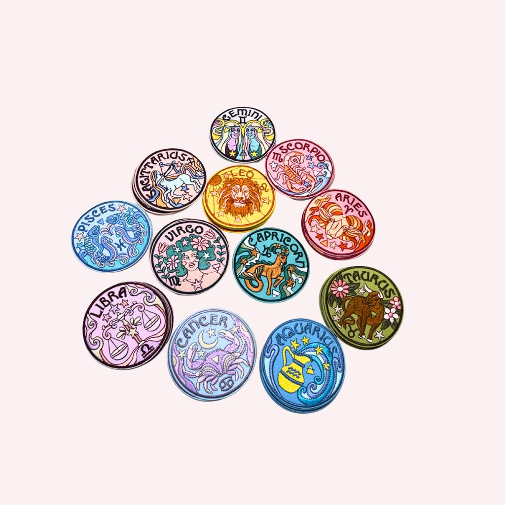 Zodiac Embroidered Iron-On Patch Astrology Star Sign Patch Aries Taurus Gemini Cancer Leo Virgo Libra Scorpio Pisces Patch