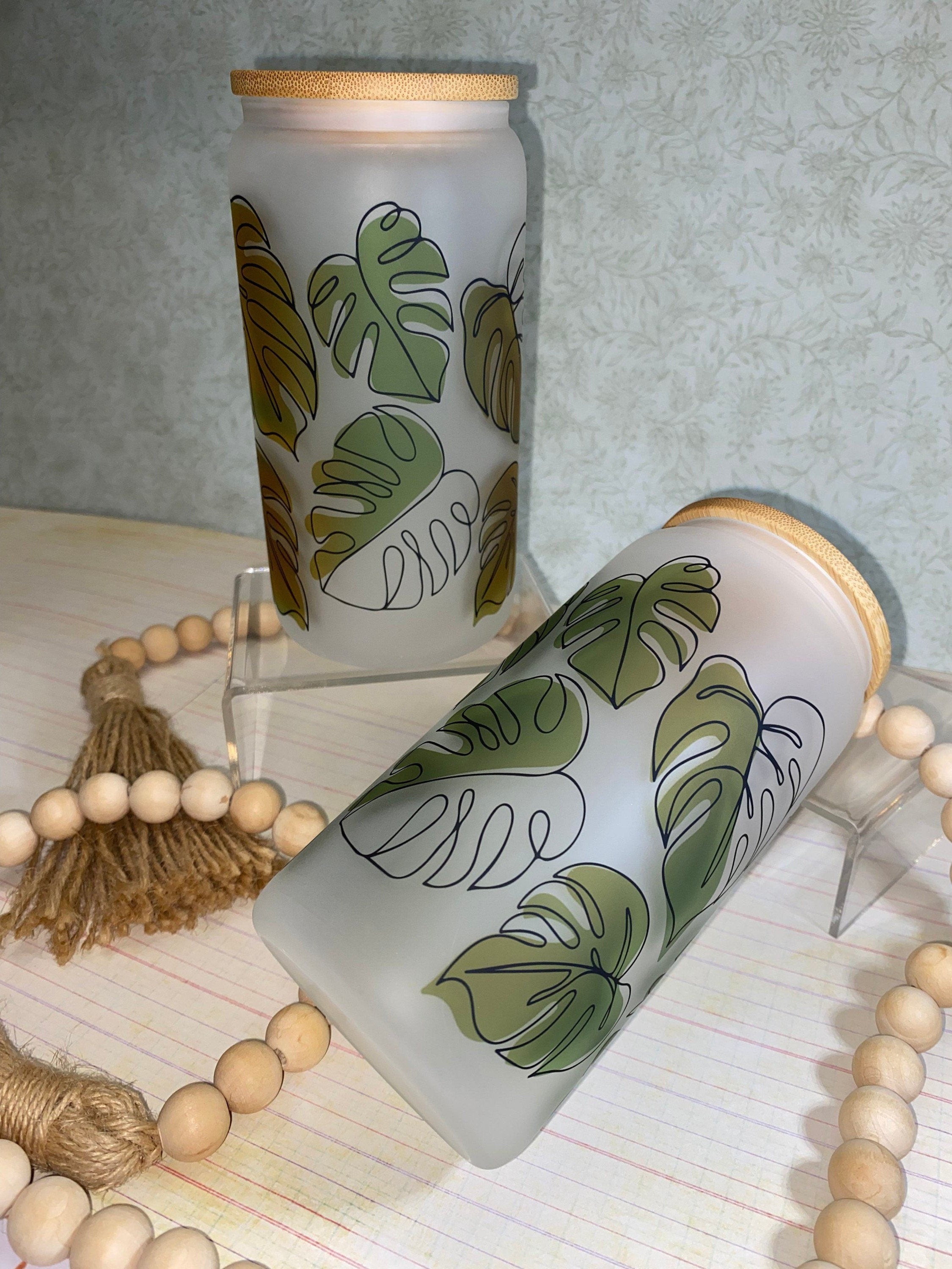Chic Monstera Frosted Glass