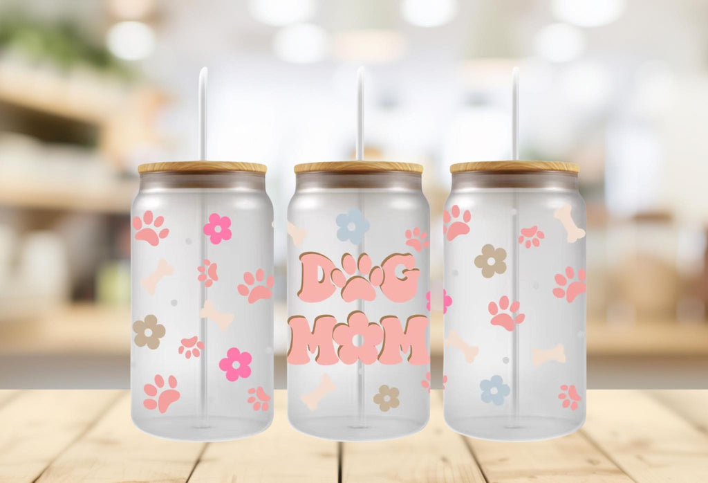 Dog Mom UV DTF Wrap Paw Prints & Bones - 16 oz Cup Decal
