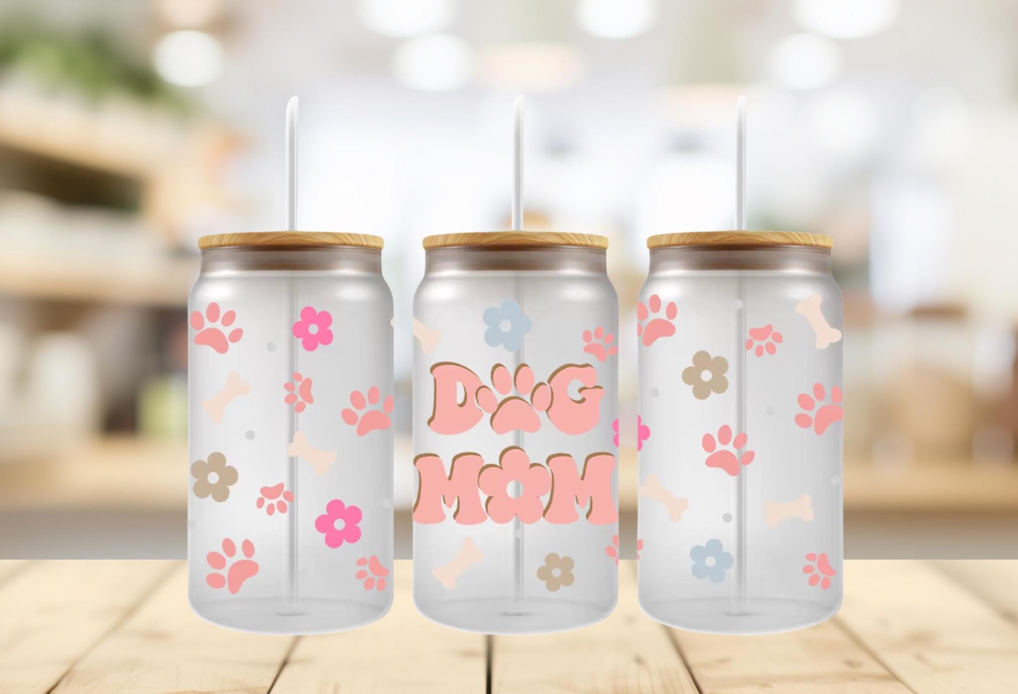 Dog Mom UV DTF Wrap Paw Prints & Bones - 16 oz Cup Decal