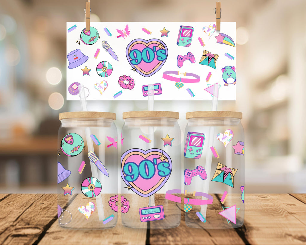 90's Theme, UV DTF 16 oz wrap, 90's kid, pastel