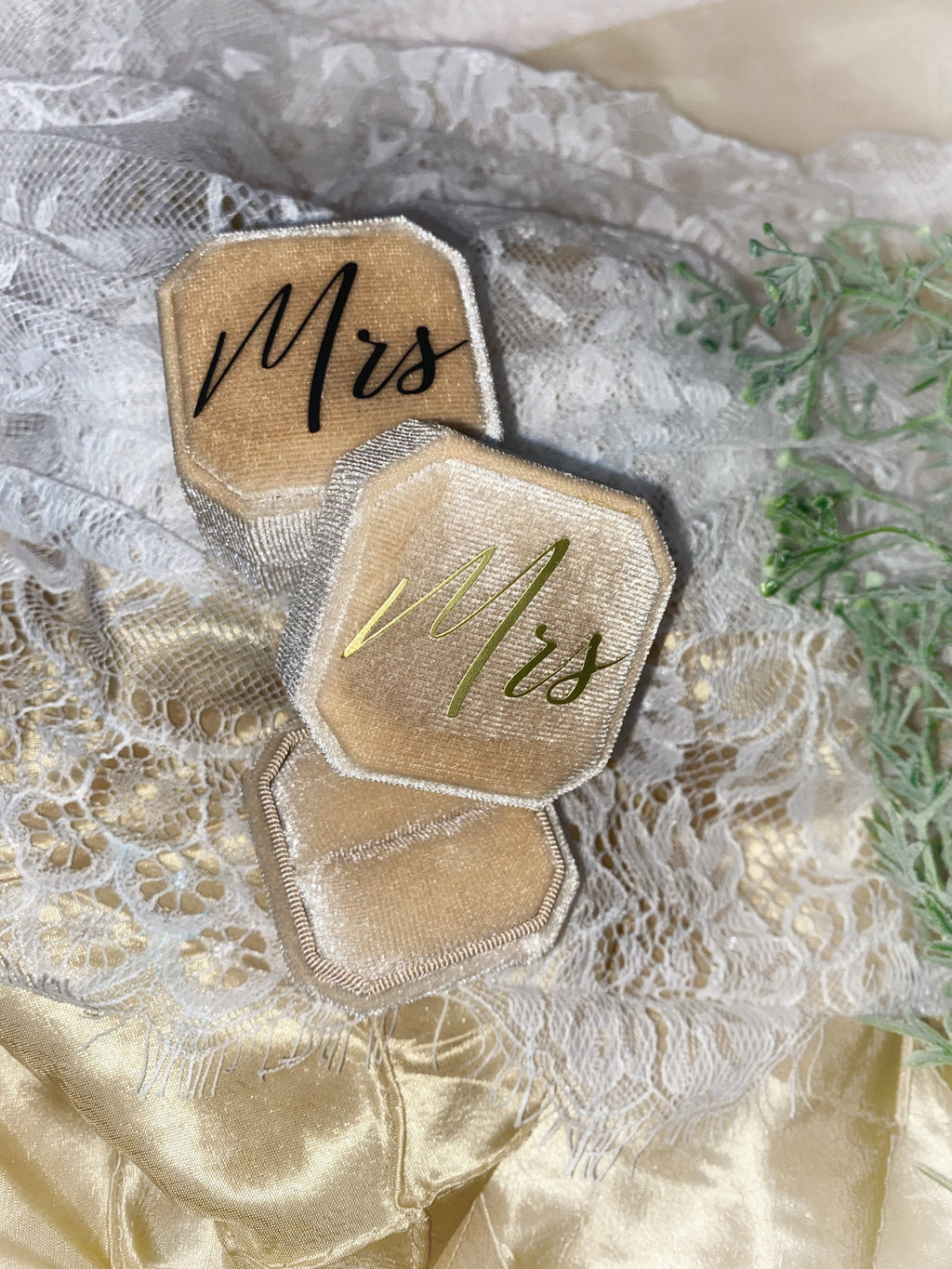 Corduroy Mrs. Ring Box: Bride Gift, Gold/Black Lettering