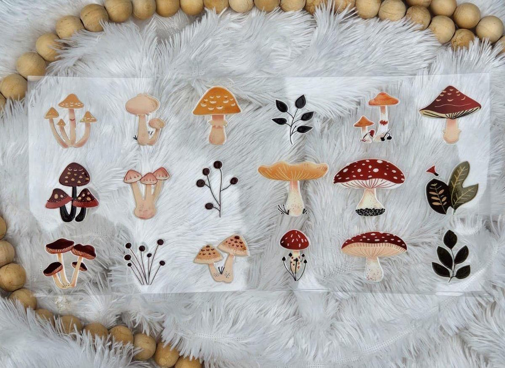 Mushroom Tumbler Wrap: Nature Theme UV DTF for 16oz Glass