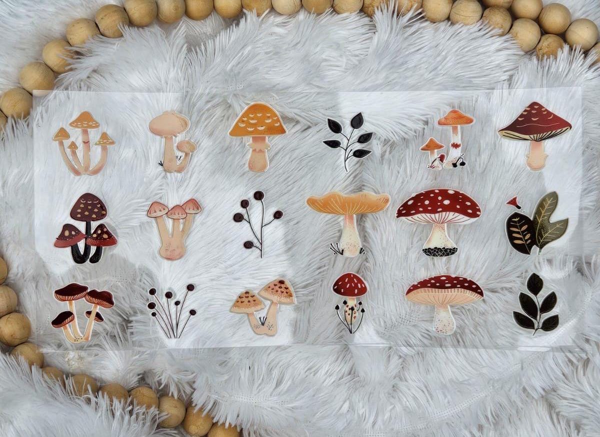 Mushroom Tumbler Wrap: Nature Theme UV DTF for 16oz Glass