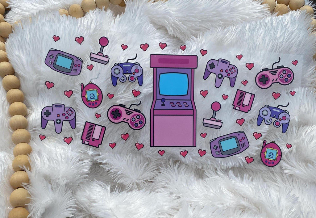 Girl Gamer 16oz Tumbler Wrap. Pink & Purple UV DTF Design