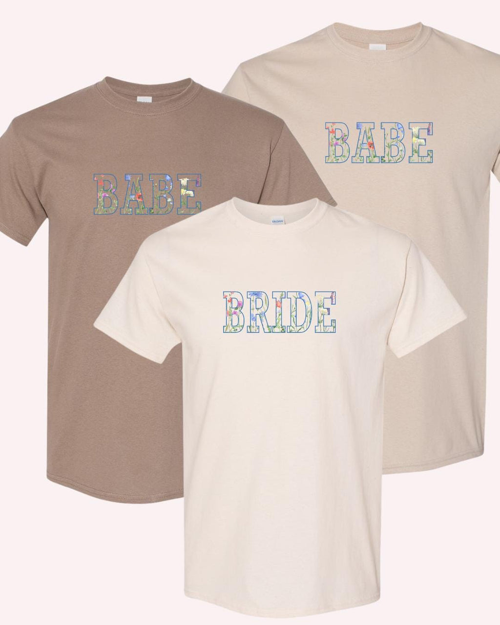 Floral Bride & Babe T-Shirts: Bachelorette Party Matching Tees