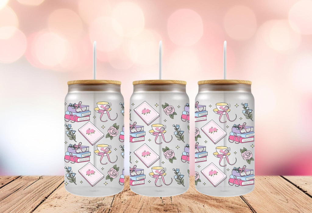 Girly Books & Bows Cup Wrap. 16oz UV DTF Tumbler Design
