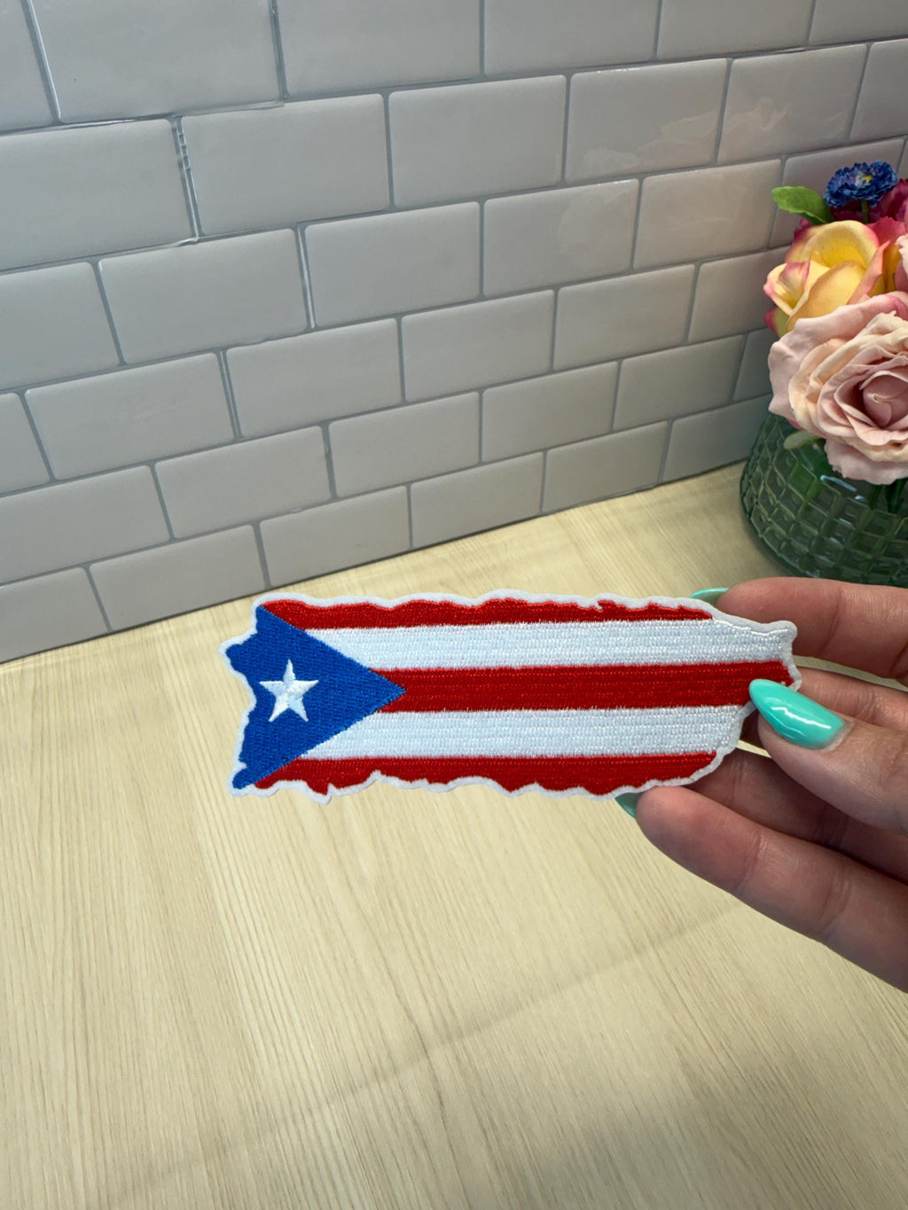 Puerto Rico Flag Patch – Island Shape Embroidered Iron-On Patch | Boricua Pride | 3.5” Puerto Rican Flag Patch | Travel & Heritage Patch