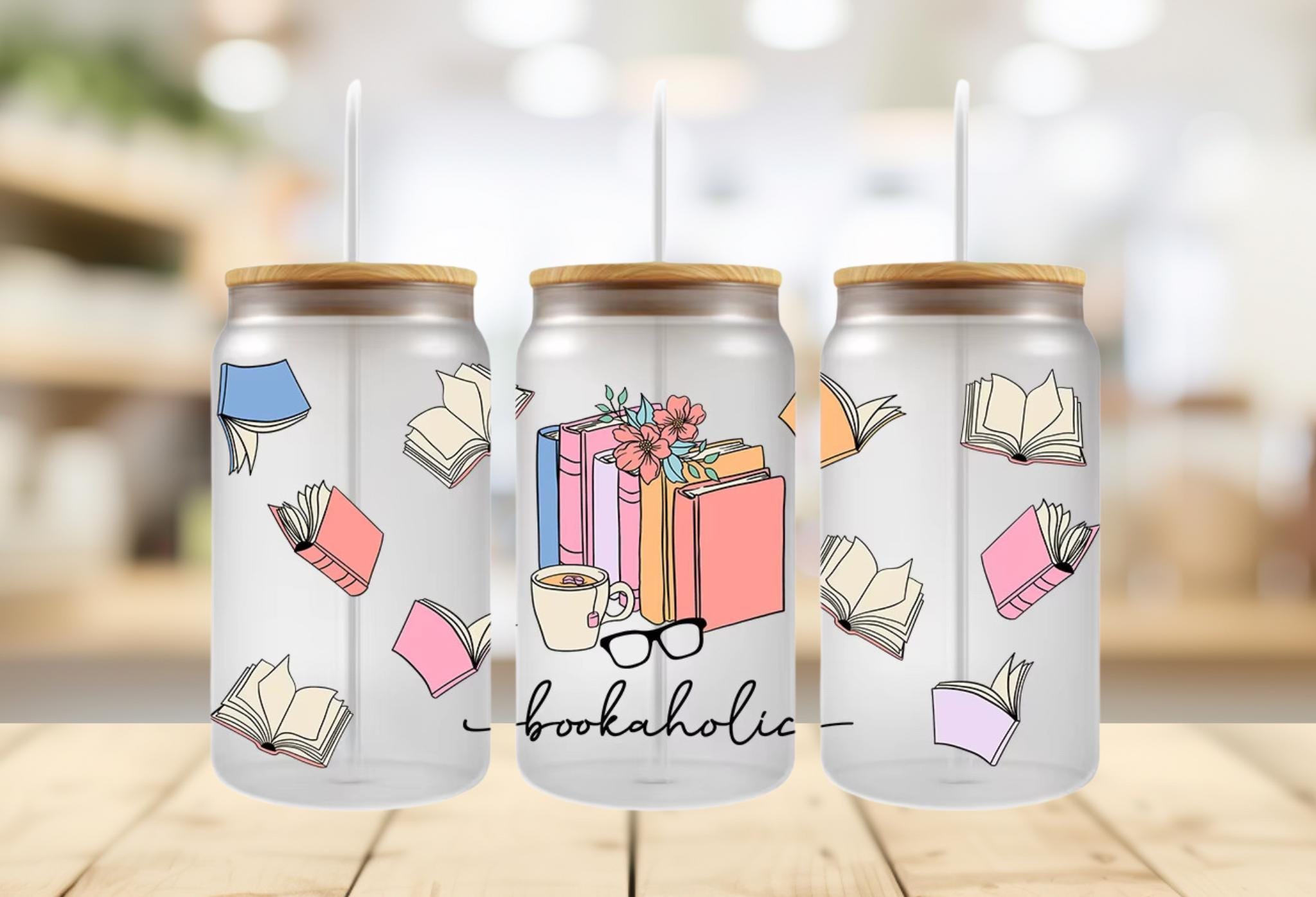 Bookaholic, Booklover UV DTF 16oz wrap, Teacher Appreciation Wrap, Books
