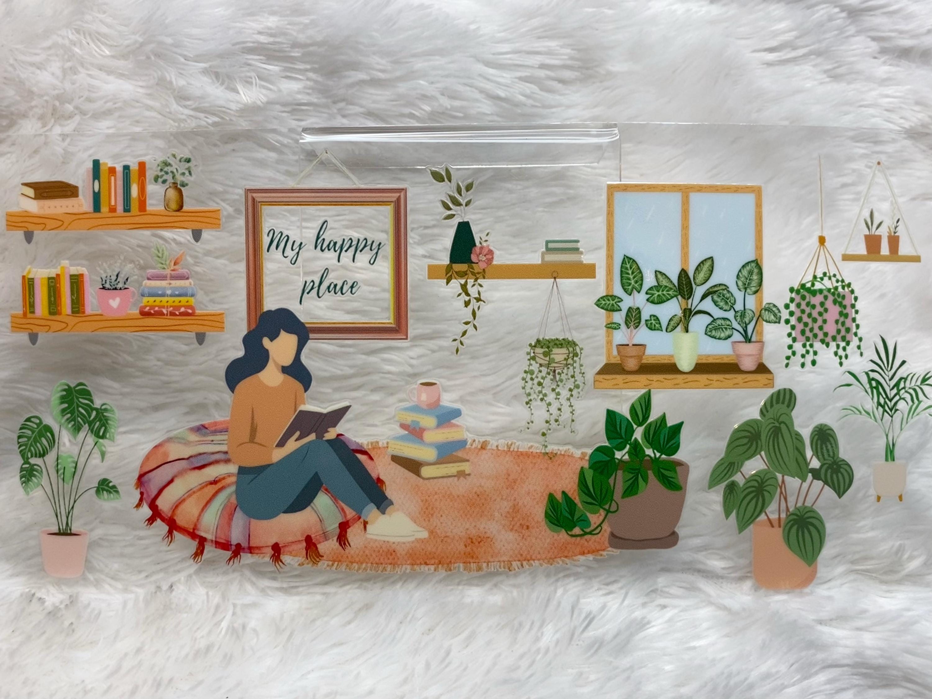Plant Lover, UV DTF 16oz wrap, My Happy Place, Sitting with plants, Book Lover