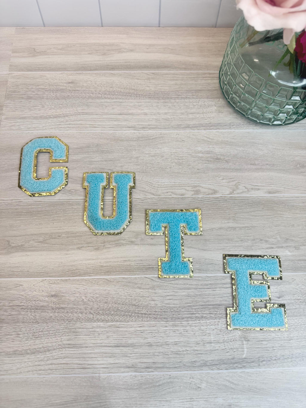 Chenille Letter Patch with Glitter Border: Iron-On Applique (3.1 inch)