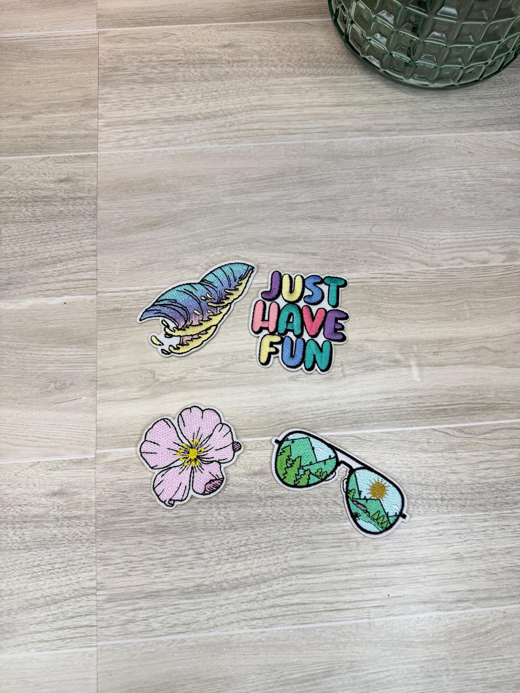 Beach, Just have fun Embroidered Iron On Patch – Surf & Summer Vibes, iron on patches- 4 piece set