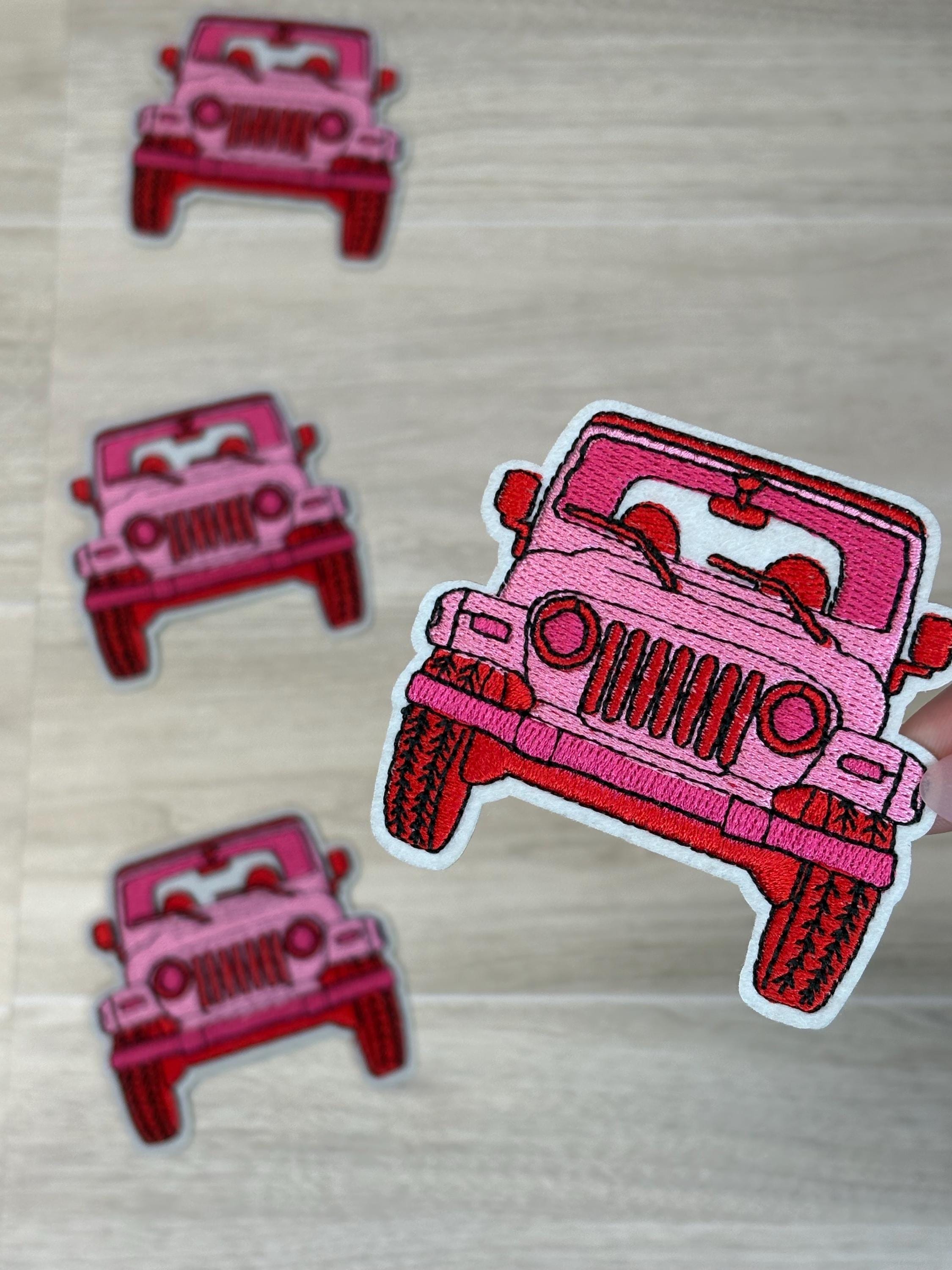 Pink Jeep Embroidery Patch | Iron-On Car Applique (3–5")