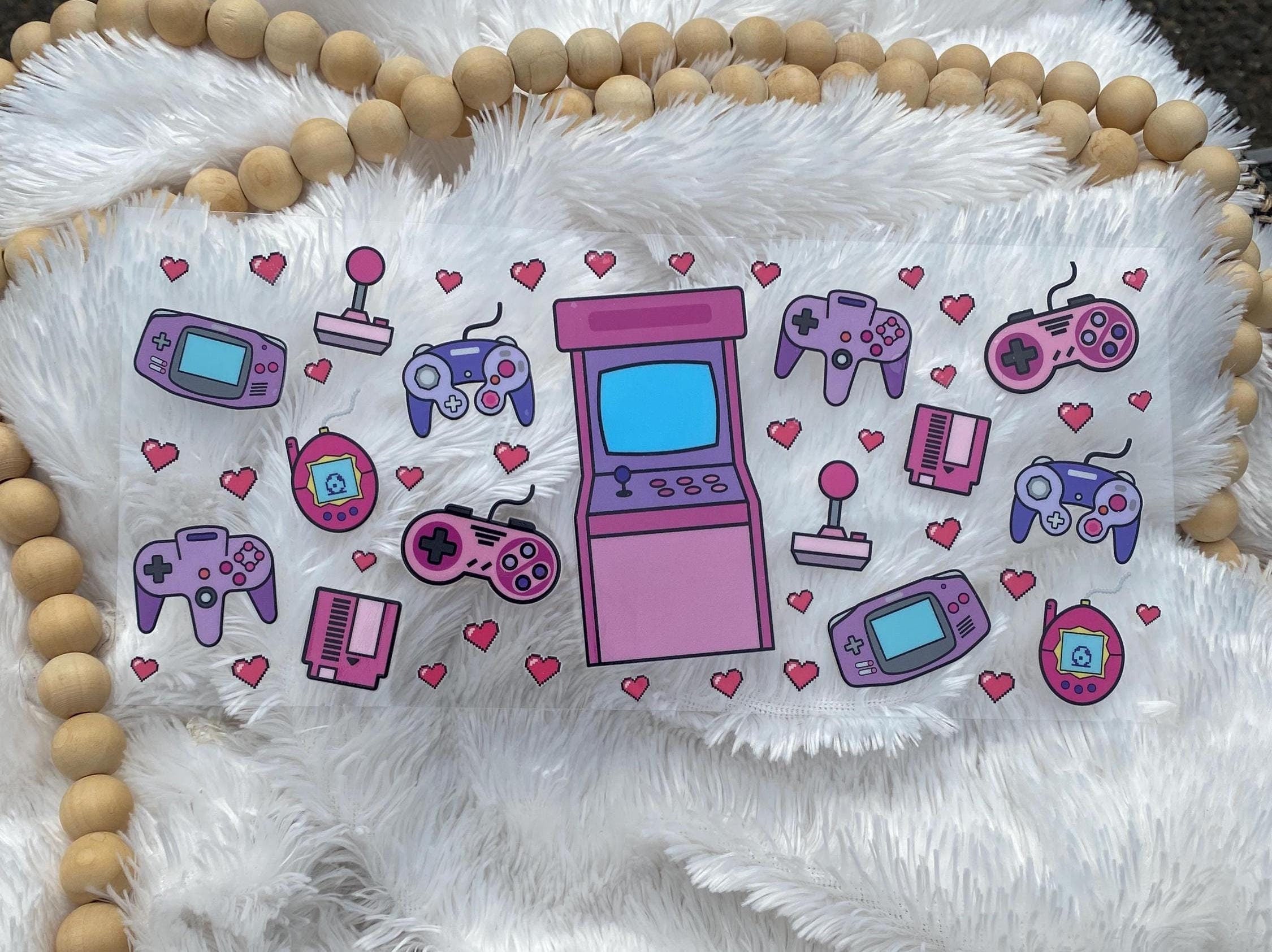 Girl Gamer 16oz Tumbler Wrap. Pink & Purple UV DTF Design
