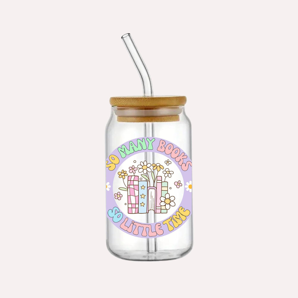 So Many Books, So Little Time Book Lover Decal: Pastel Books Design for 16oz Cup