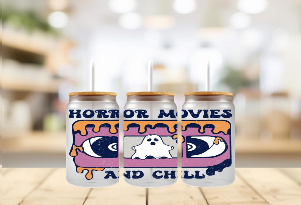 Halloween, Horror Movies and Chill UV DTF 16oz wrap