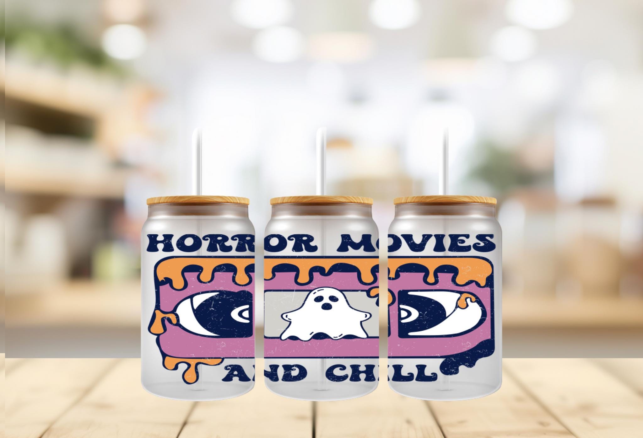 Halloween, Horror Movies and Chill UV DTF 16oz wrap