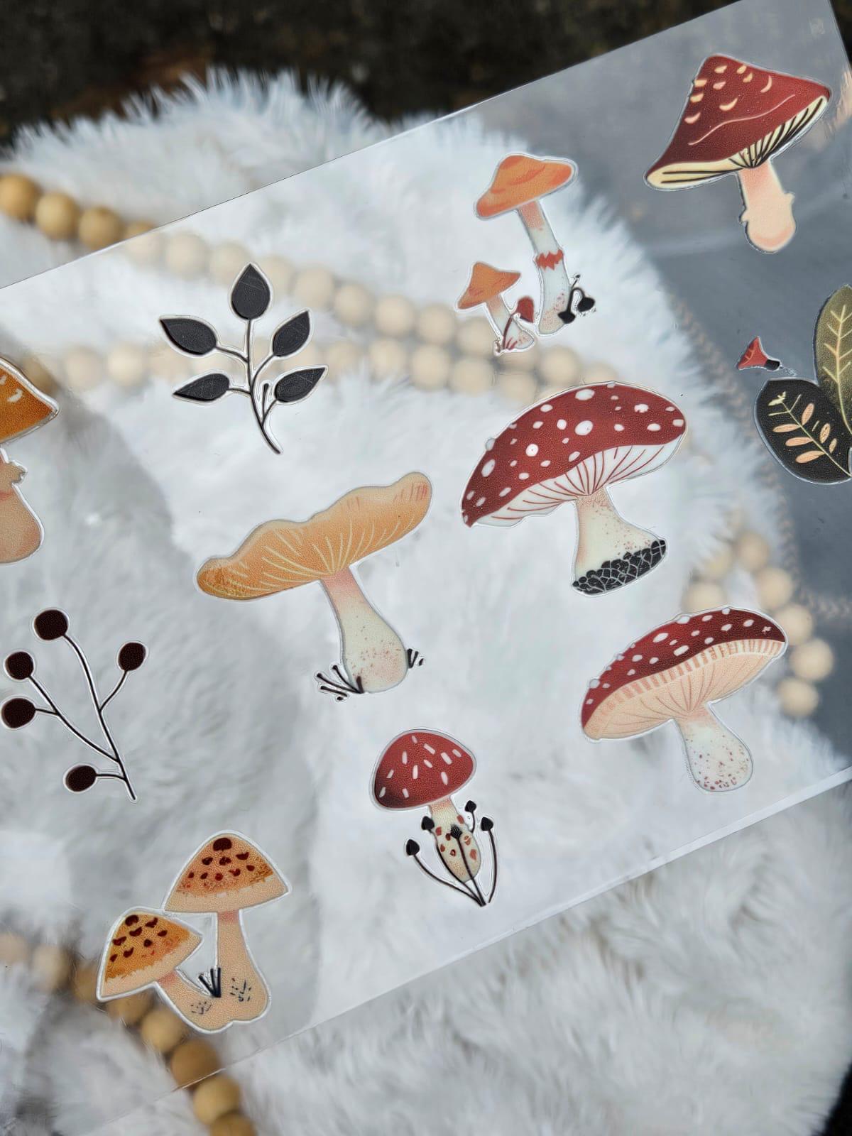 Mushroom Tumbler Wrap: Nature Theme UV DTF for 16oz Glass