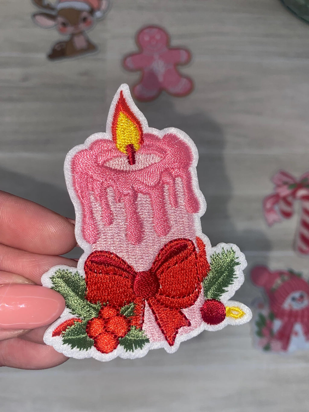 Pink Christmas Iron On Patch Set – 5 Piece Embroidered Holiday Patches