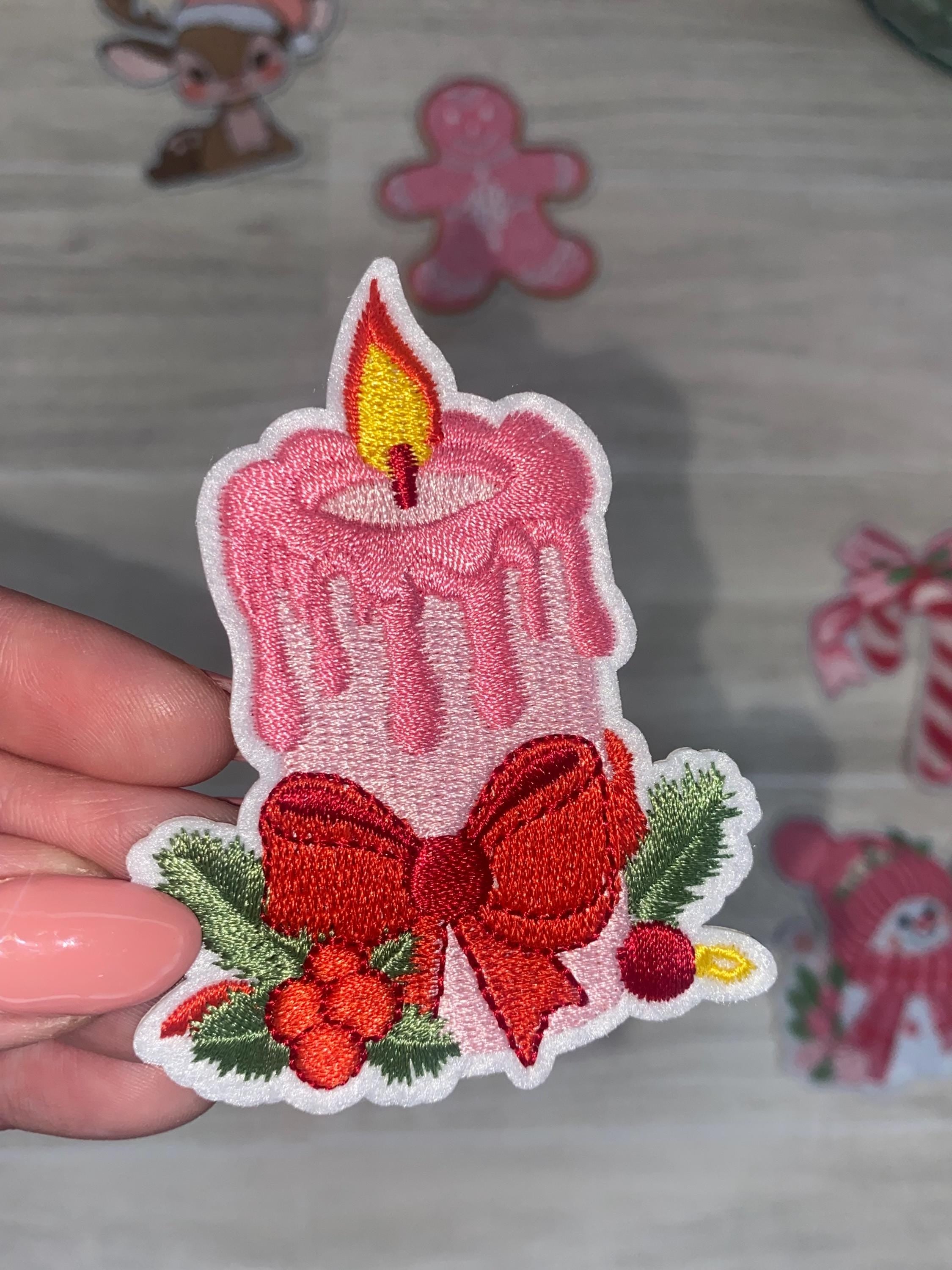 Pink Christmas Iron On Patch Set – 5 Piece Embroidered Holiday Patches