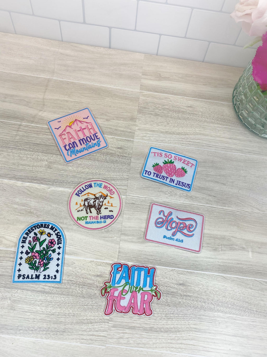 Faith Over Fear Embroidered Patch Set: Christian Iron-On Appliques (Set of 6)