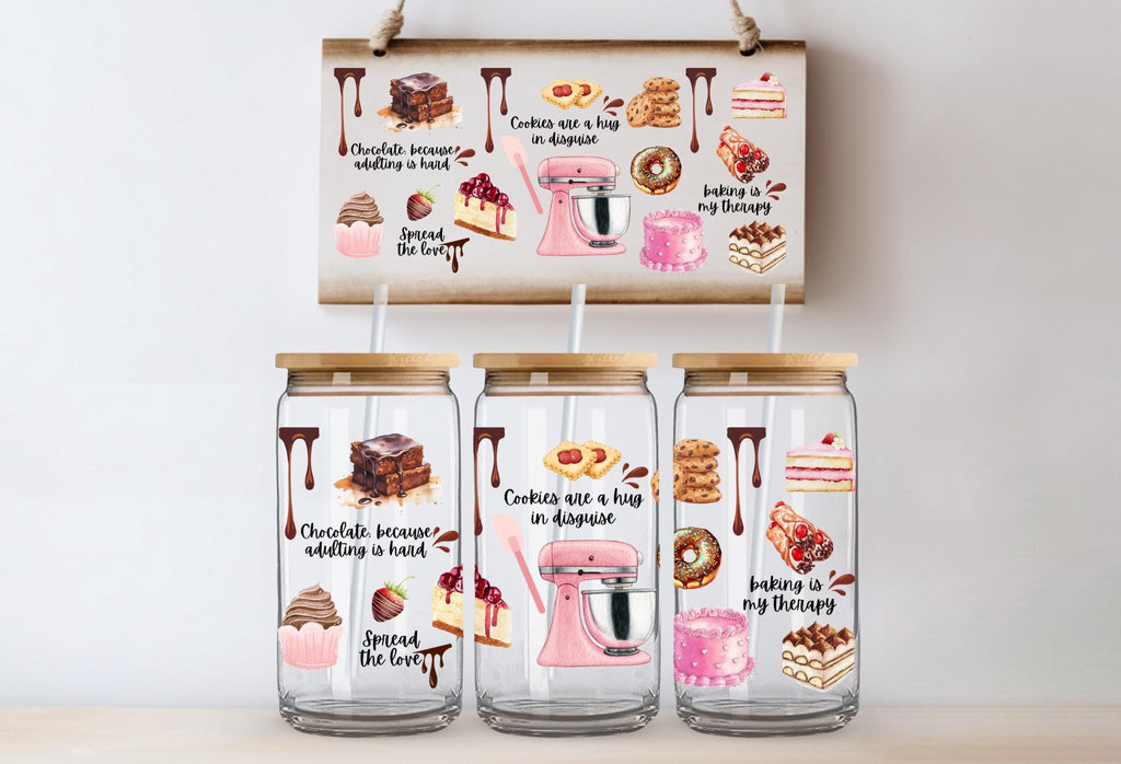 Sweet Treats UV DTF Wrap: 16oz Glass Can, Bakery Design