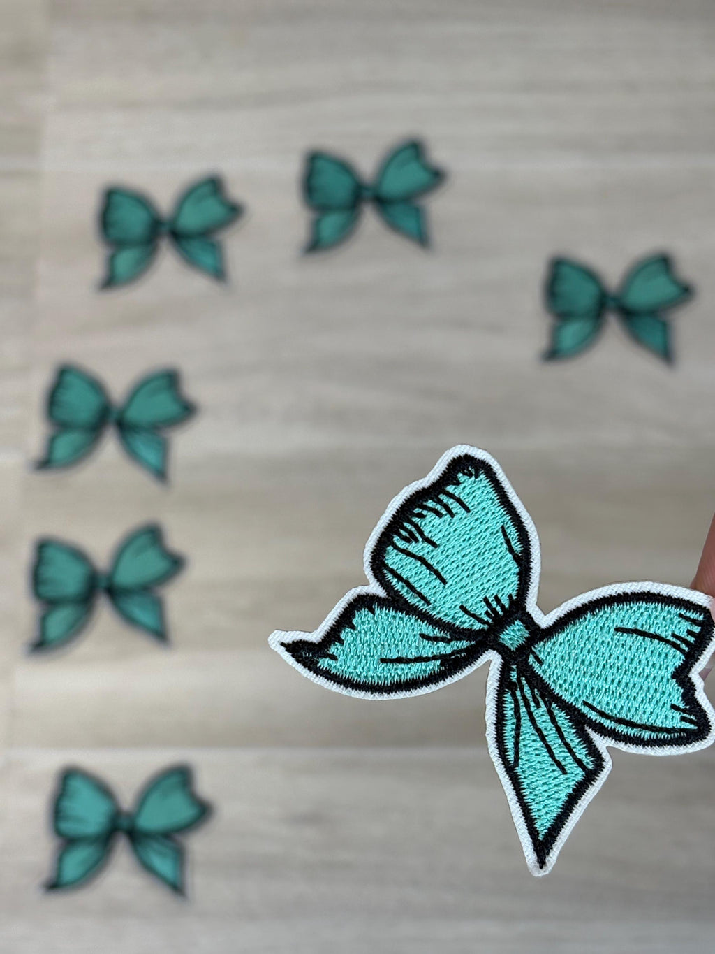 Teal Bow Embroidery Patch | Iron-On Applique (2”)