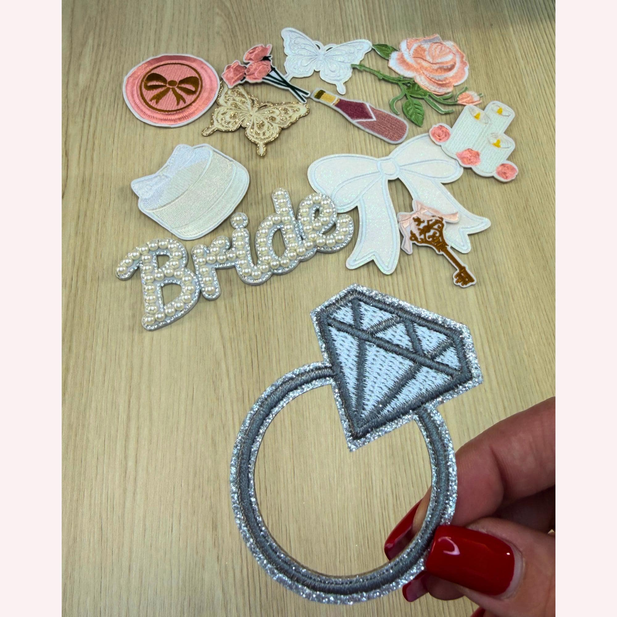 Diamond Ring Iron-On Embroidery Patch | Wedding Patch | Bride Jacket DIY | Single Ring Appliqué