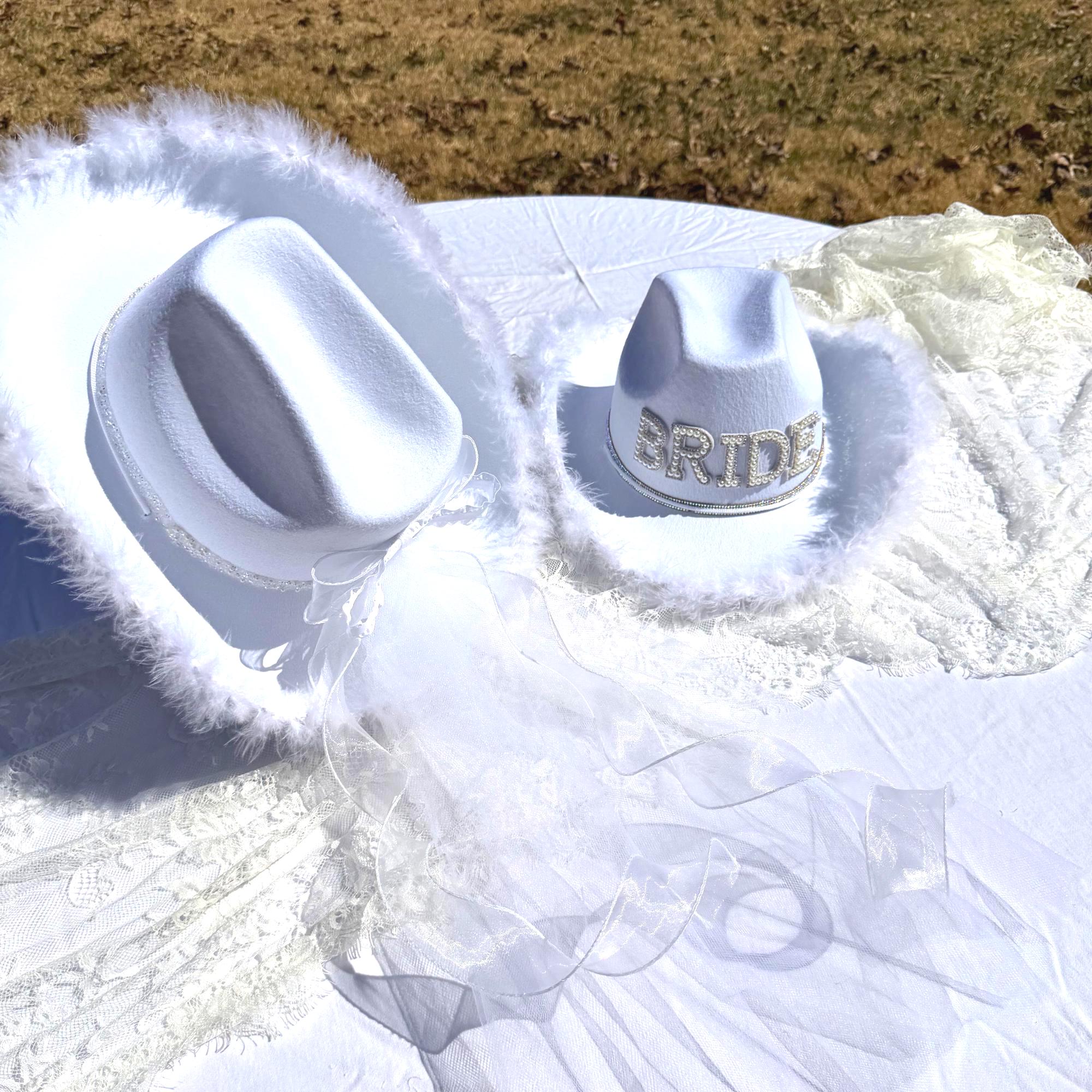 The Party Hat | Bride Cowgirl Hat with Pearl Lettering | White Western Bride Hat | Bachelorette Hat | Bridal Party Hat | Nashville Bride