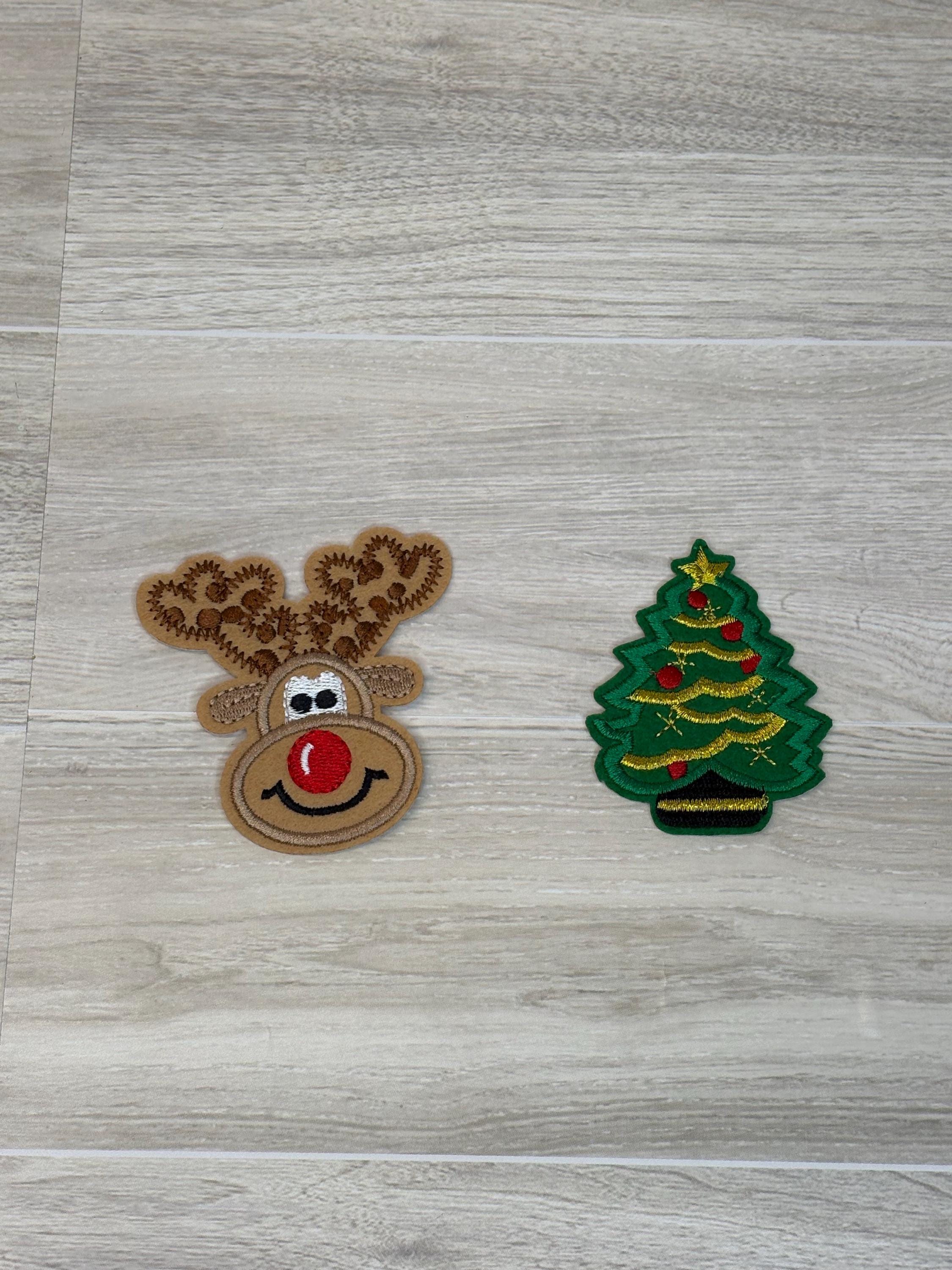 Reindeer & Christmas Tree Patch Set (2–3.5”) | Iron-On Holiday Duo