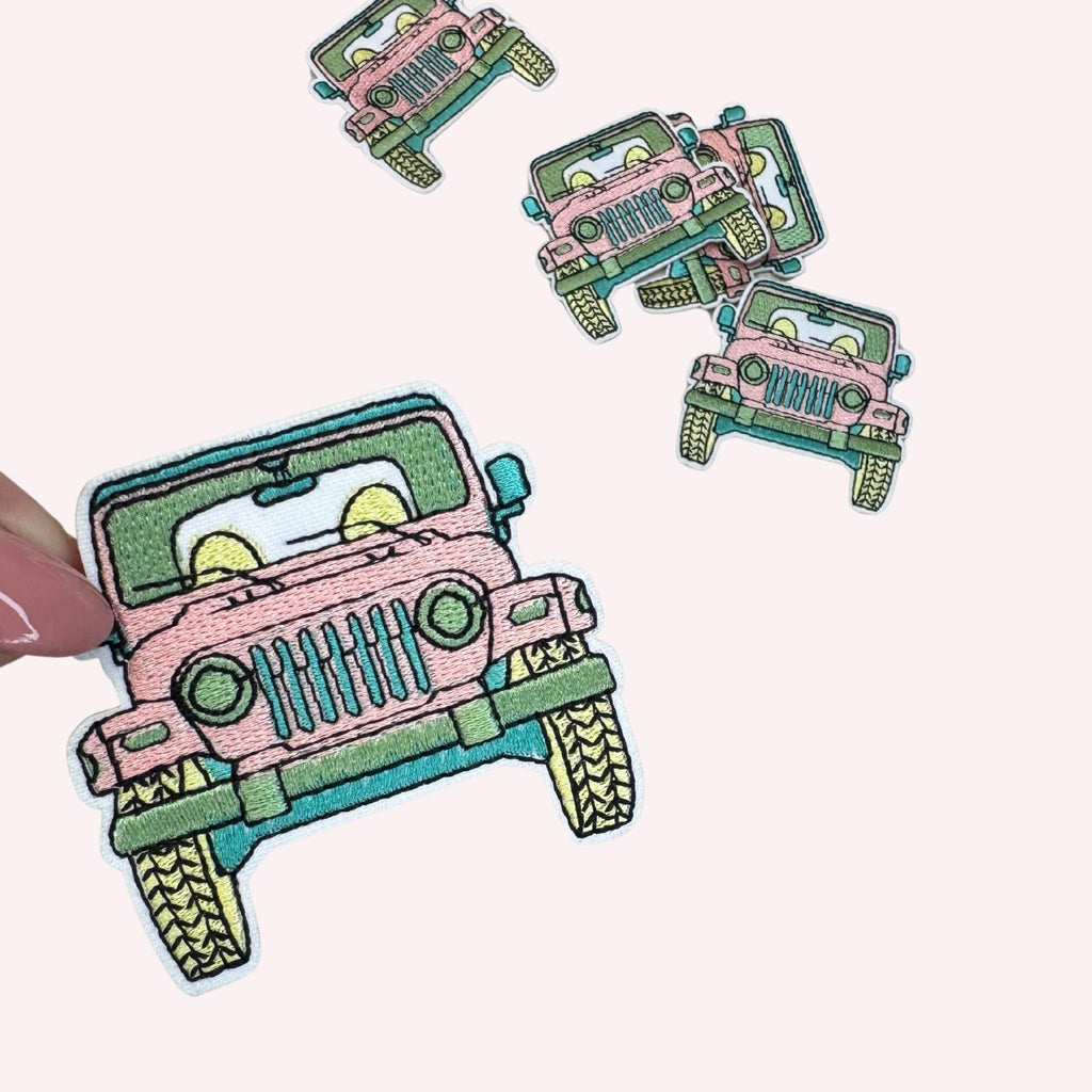 Pink Jeep Embroidered Iron On Patch – Adventure Aesthetic, jeep, iron on patch, iron on patches