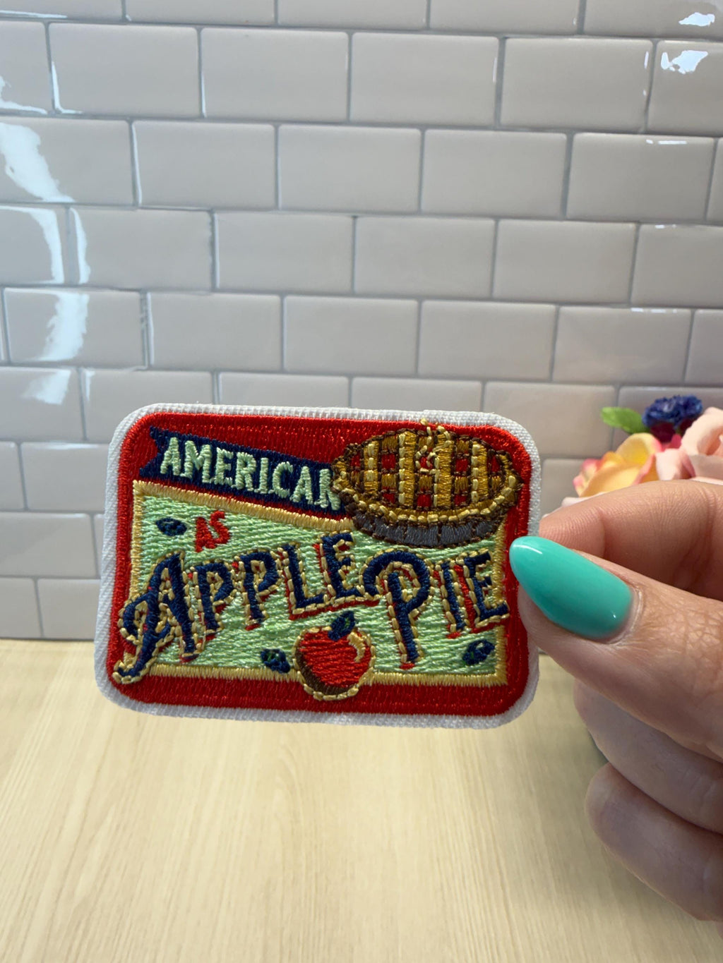 As American as Apple Pie Patch – Apple Pie Embroidered Iron-On Patch | Patriotic Americana Patch | Cute USA Aesthetic Badge