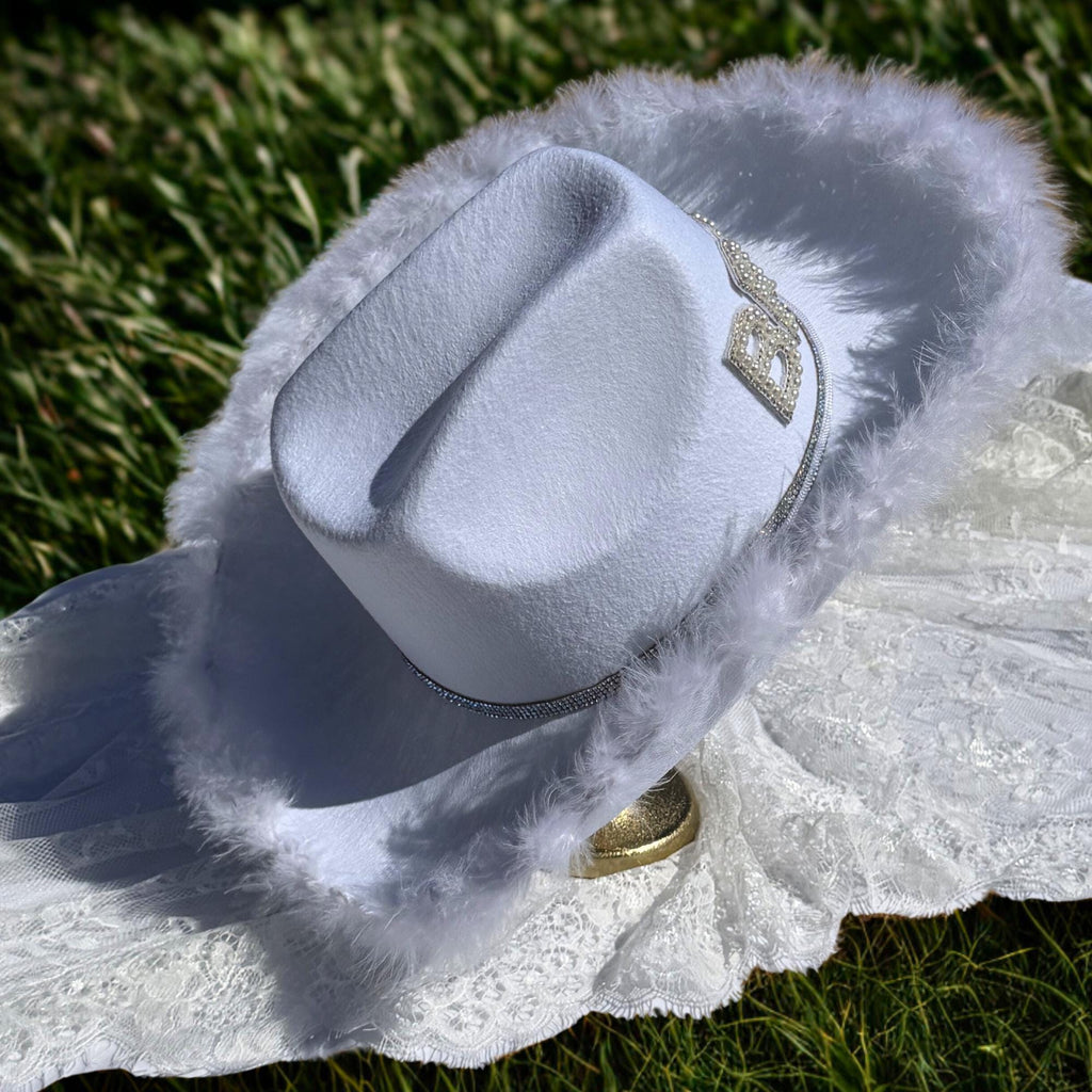 The Party Hat | Bride Cowgirl Hat with Pearl Lettering | White Western Bride Hat | Bachelorette Hat | Bridal Party Hat | Nashville Bride