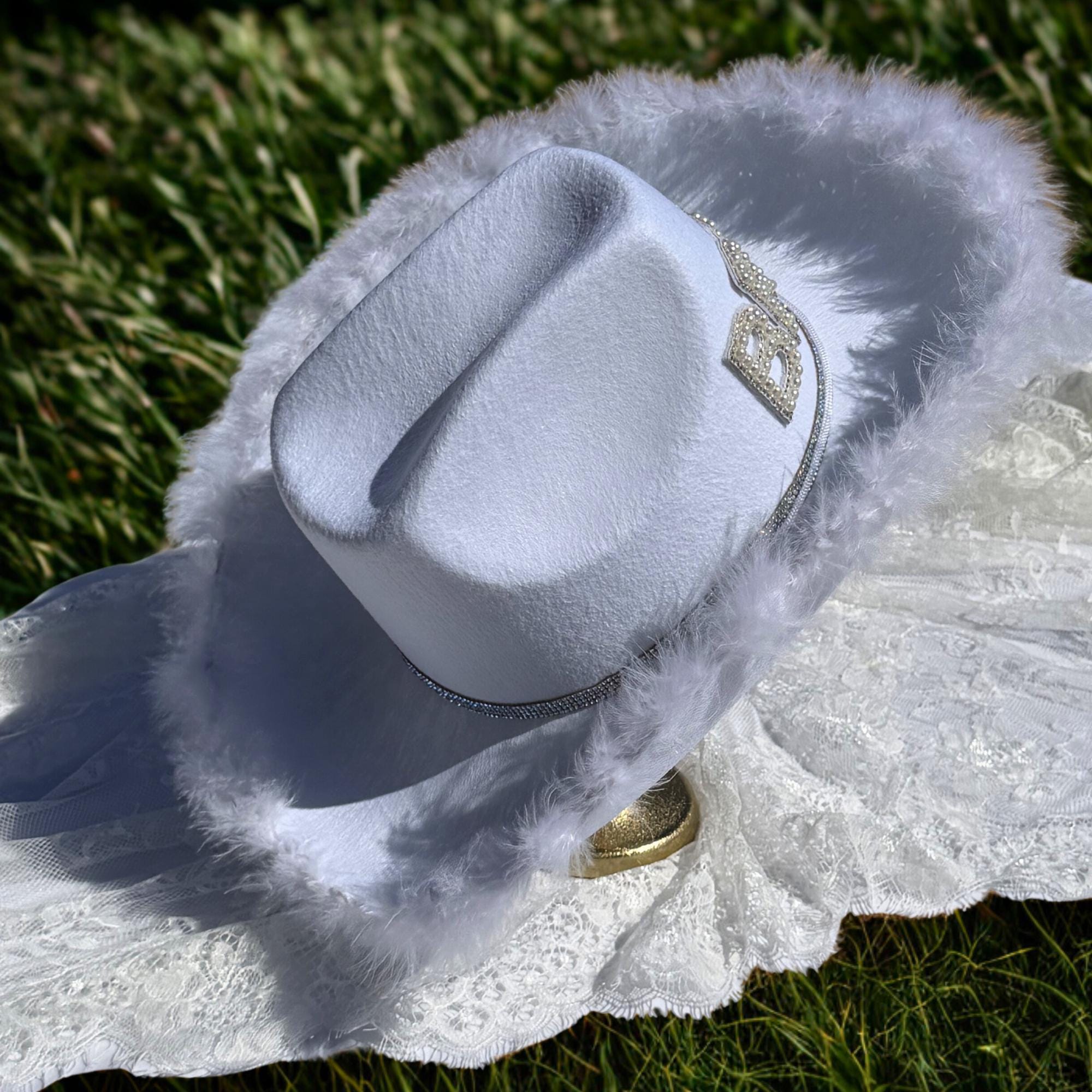 The Party Hat | Bride Cowgirl Hat with Pearl Lettering | White Western Bride Hat | Bachelorette Hat | Bridal Party Hat | Nashville Bride