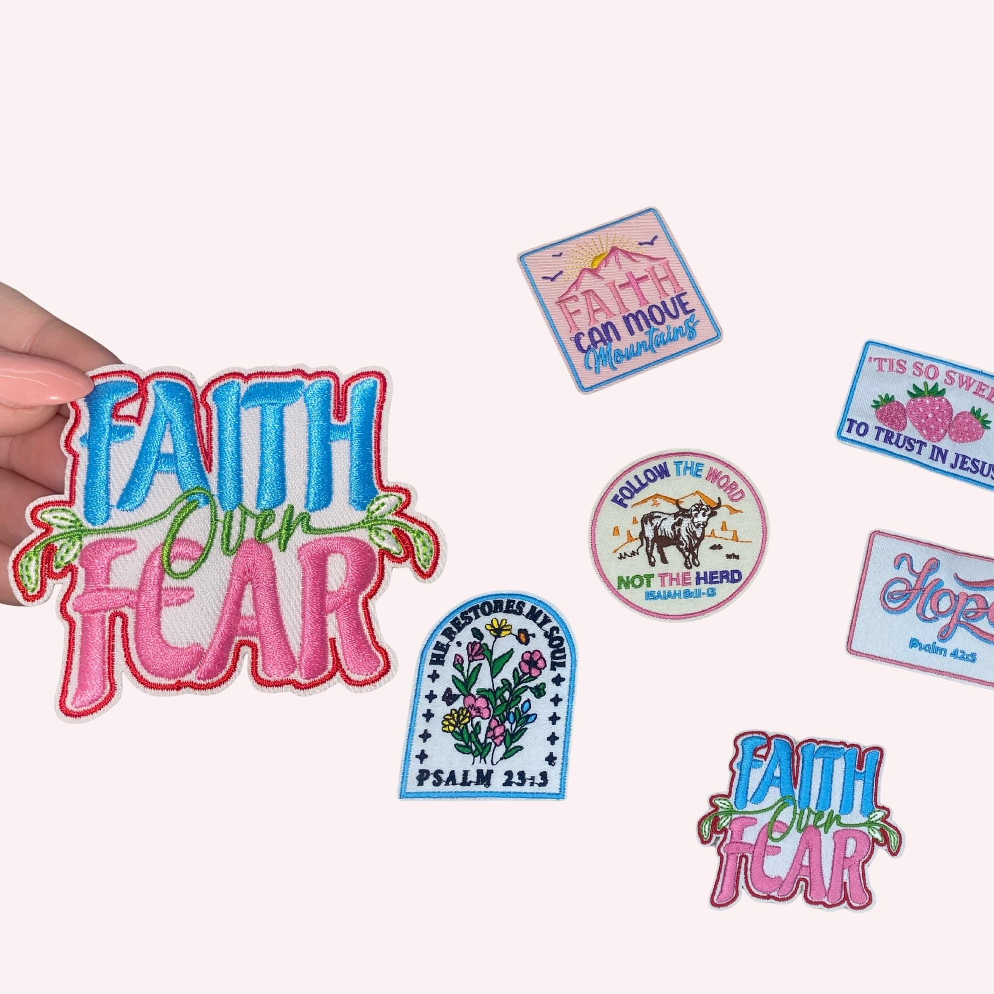 Faith Over Fear Embroidered Patch Set: Christian Iron-On Appliques (Set of 6)